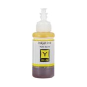 Bouteille de recharge d'encre jaune pour imprimante à jet d'encre, compatible avec divers modèles d'imprimantes.