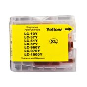 Cartouche d'encre compatible LC-10Y, LC-37Y, LC-51Y, LC-57Y, LC-960Y, LC-970Y, LC-1000Y, couleur jaune, taille XL.