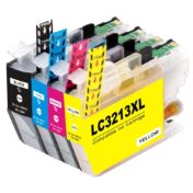 Cartouche d'encre compatible LC3213XL avec noir, cyan, magenta et jaune.