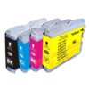 Cartouches d'encre compatibles XL LC-10Y, LC-37Y, LC-51Y, LC-57Y, LC-960Y, LC-970Y et LC-1000Y, comprenant noir, cyan, magenta et jaune.