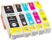 Cartouches d'encre compatibles E-2621 XL Black, E-2631 XL Photo Black, E-2632 XL Cyan, E-2633 XL Magenta, E-2634 XL Yellow pour imprimantes.