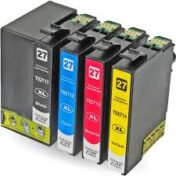 Cartouches d'encre compatibles XL 27 T02711 (Noir), T02712 (Cyan), T02713 (Magenta), T02714 (Jaune) pour imprimantes.