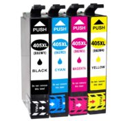 Cartouches d'encre compatibles 405XL (E02W1, E02W2, E02W3, E02W4) en noir, cyan, magenta et jaune, idéales pour une impression de haute qualité.